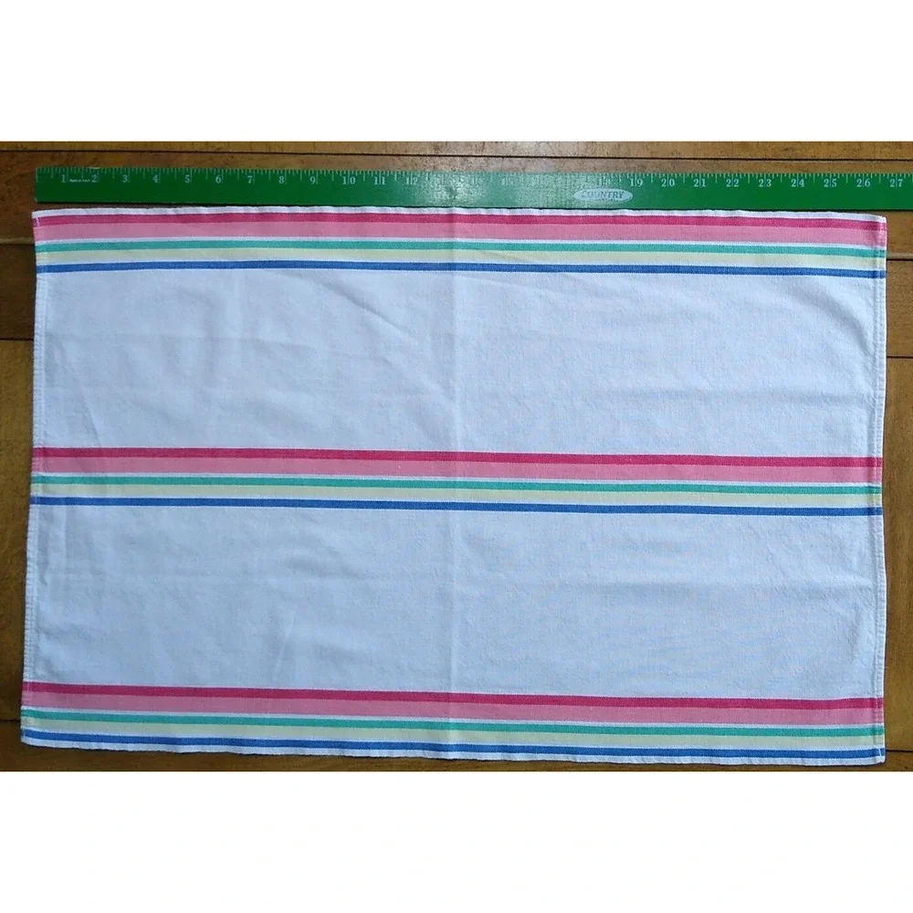 Super Vtg Cotton Tea Towel Striped Blue Red Green Yellow 26.5 x 17